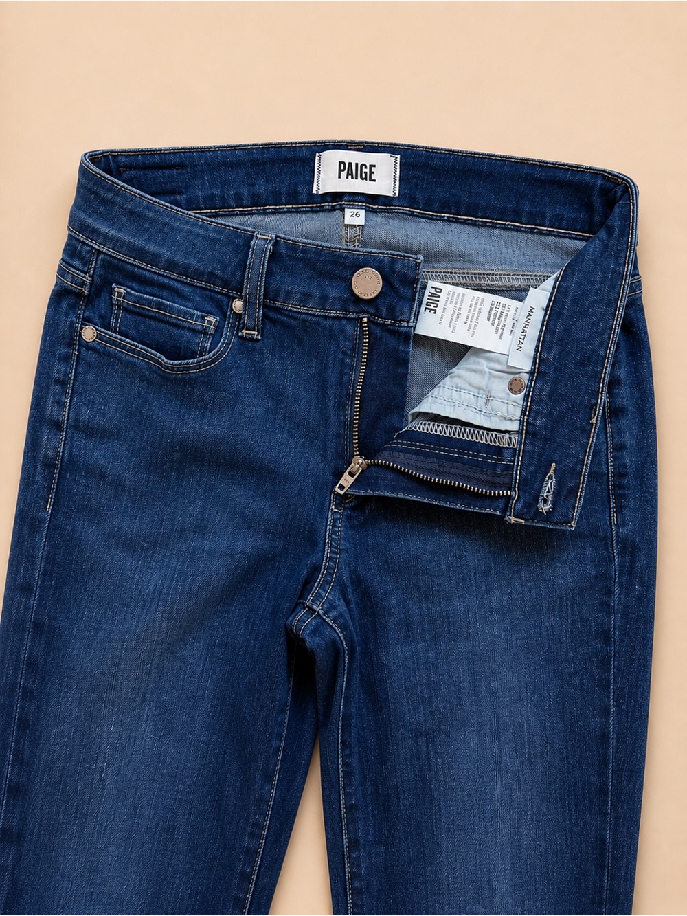 PAIGE Manhattan Bootcut Jeans Size 26 Medium Wash Stretch Denim - Picture 3 of 5